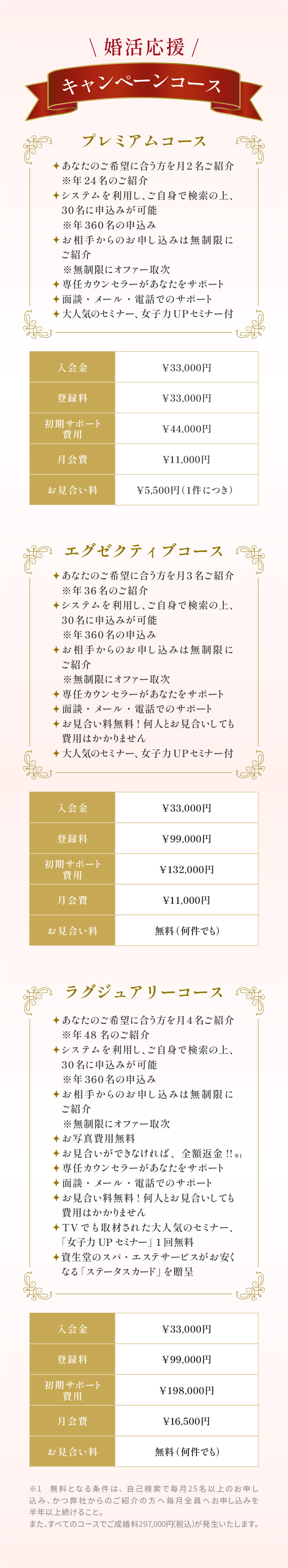 婚活応援キャンペーンコースの料金プラン一覧